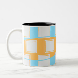 Blaue Wellen über weißen quadratischen Flecken Zweifarbige Tasse