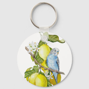 Blaue Wellensittich im Zitronenbaum Aquarell Botan Schlüsselanhänger