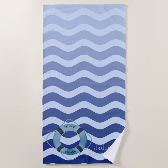 Blaue Wellenstreifen der Nautik Strandtuch (Vorderseite)