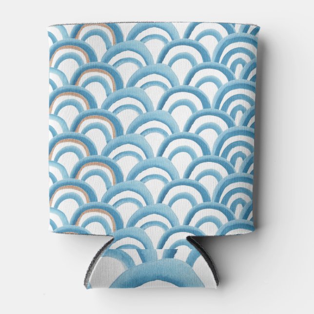 Blaue Wellenwasserfarbe, nahtlose Malerei. Dosenkühler (Vorderseite)