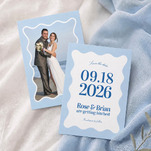 Blaue wellige Cabana-Hochzeit - Heiratsantrag Term Save The Date