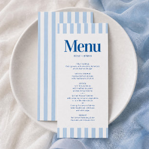 Blaue wellige Cabana-Streifen Hochzeitsmenükarte Menükarte