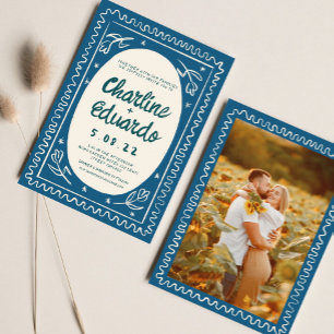 Blaue wellige Handschrift Moderne Hochzeit Einladung