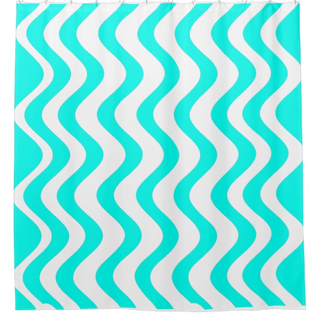 Blaue wellige Linien Duschvorhang (Vorderseite)