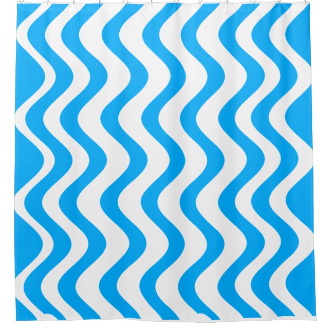 Blaue wellige Linien Duschvorhang (Vorderseite)