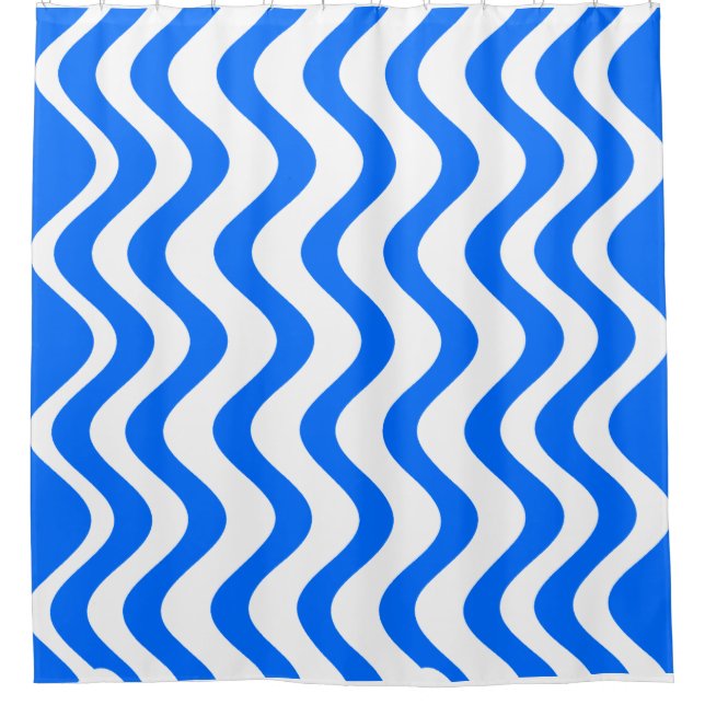 Blaue wellige Linien Duschvorhang (Vorderseite)