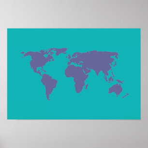 Blaue Weltkarte Poster