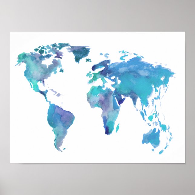 Blaue Weltkarte von Watercolor Poster (Vorne)
