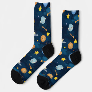 Blaue Weltraumplaneten Nahtloses Muster Socken