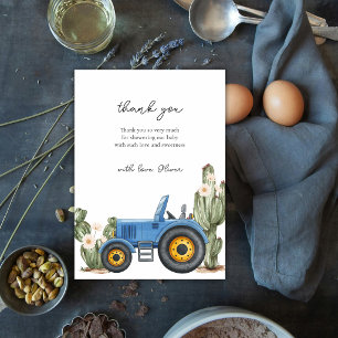 Blaue Western-Traktor-Kaktus-Wüsten-Baby-Party  Dankeskarte