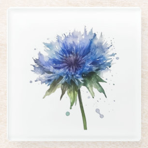 Blaue Wiese Magie: Aquarellblume Kunst Glasuntersetzer