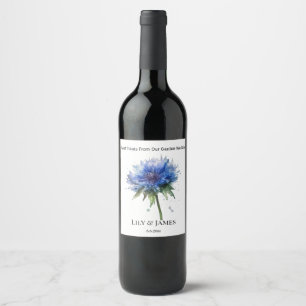 Blaue Wiese Magie: Aquarellblume Kunst Weinetikett