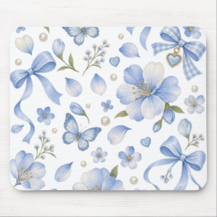 Blaue Wiesenbögen & Blüten Mousepad