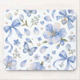 Blaue Wiesenbögen & Blüten Mousepad