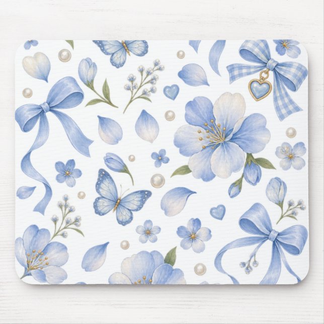 Blaue Wiesenbögen & Blüten Mousepad (Vorne)