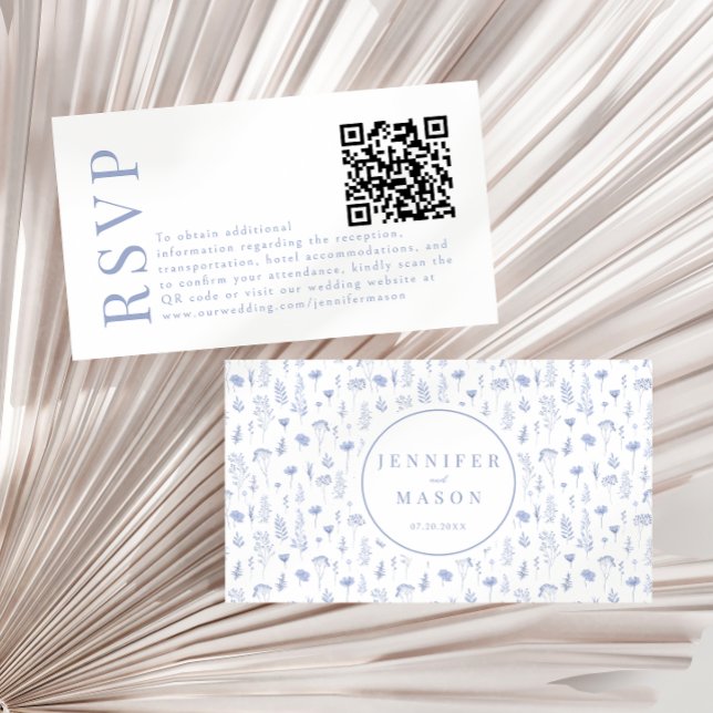 Blaue Wildblume Hochzeit RSVP QR-Code-Karten Begleitkarte (Von Creator hochgeladen)