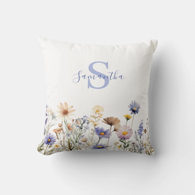 Blaue Wildblume Personalisiert Kissen (Vorderseite)