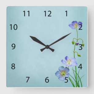 Blaue Wildblume Quadratische Wanduhr