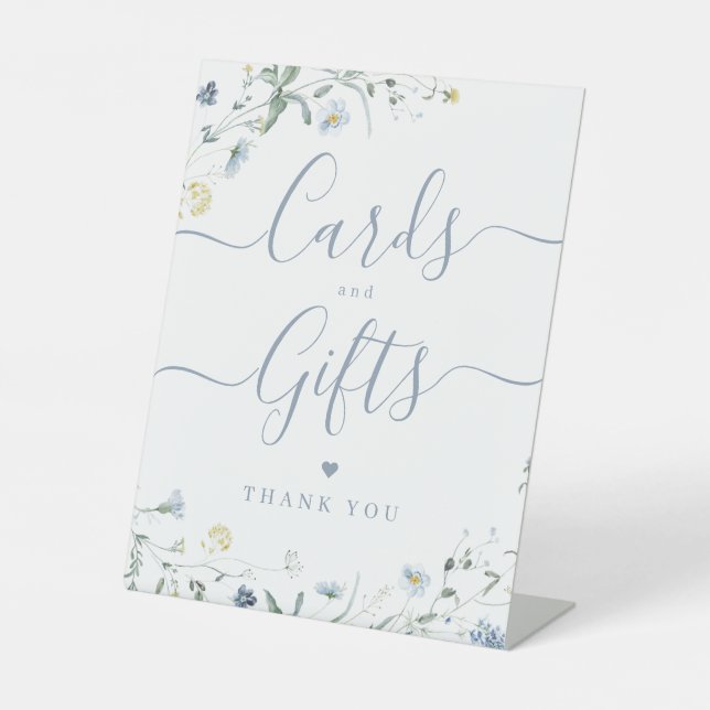 Blaue Wildblume rustikale Hochzeitskarten und Gesc Sockelschild (Vorderseite)