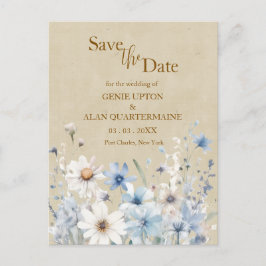 Blaue Wildblume Save the Date Postkarte