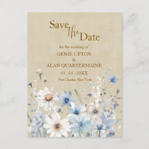 Blaue Wildblume Save the Date Postkarte
