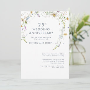 Blaue Wildblumen-Blumen 25. Hochzeitstag Einladung