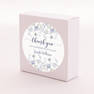 Blaue Wildblumen-Blumen-Junge-Baby-Shower-Dankesch Runder Aufkleber