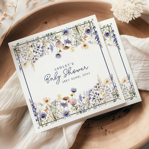 Blaue Wildblumen Boho Aquarell Babyparty Serviette