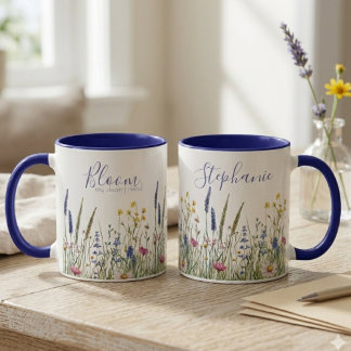 Blaue Wildblumen-Botanik-Wasserfarbe Tasse