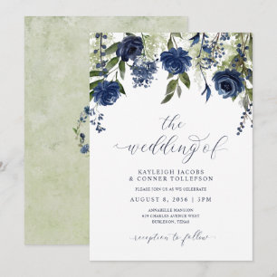 Blaue Wildblumen Botanische Hochzeit Einladung