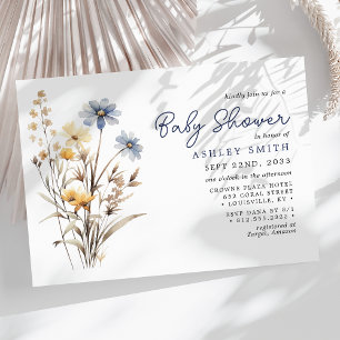 Blaue Wildblumen Bouquet Boho Babyparty Einladung