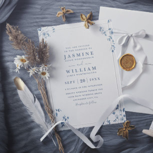 Blaue Wildblumen Elegante Moderne Schicke Hochzeit Einladung