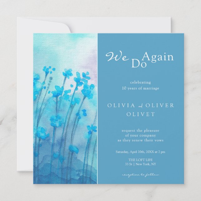 Blaue Wildblumen - Erneuerbare Einladung (Vorderseite)