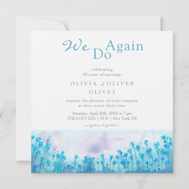 Blaue Wildblumen - Erneuerbare Einladung (Vorderseite)