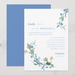 Blaue Wildblumen Farbige Hochzeit   Einladung