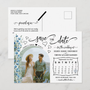 Blaue Wildblumen Foto & Kalender Save-the-Date-Kar Ankündigungspostkarte