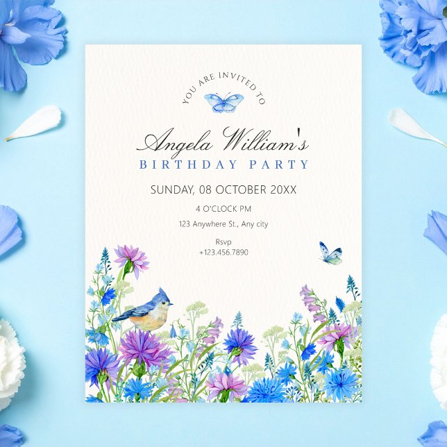 Blaue Wildblumen Geburtstag Einladung (Von Creator hochgeladen)