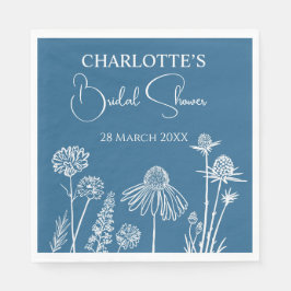 Blaue Wildblumen Gezeichnetes Brautparty Serviette
