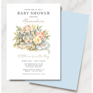 Blaue Wildblumen-Hasen-Baby-Party Einladung
