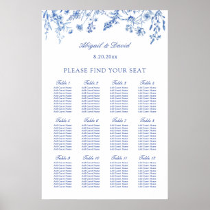Blaue Wildblumen-Hochzeit Sitzordnung Poster
