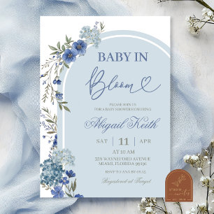 Blaue Wildblumen-Hortensien-Baby-Shower-Einladung Einladung