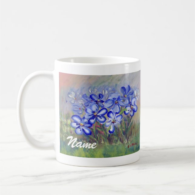 Blaue Wildblumen in einer Feld-feine Kunst-Malerei Kaffeetasse (Links)