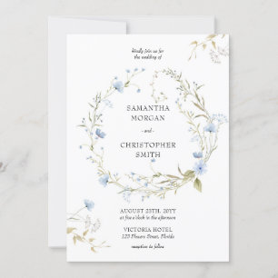 Blaue Wildblumen in zartem Aquarell Einladung