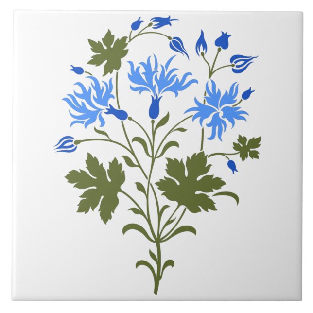 Blaue Wildblumen Keramik Fliese (Vorderseite)