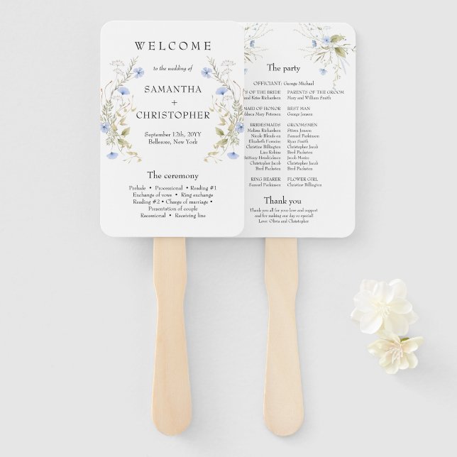 Blaue Wildblumen-Kranzrahmenprogramm Fächer (Vorne und Hinten)