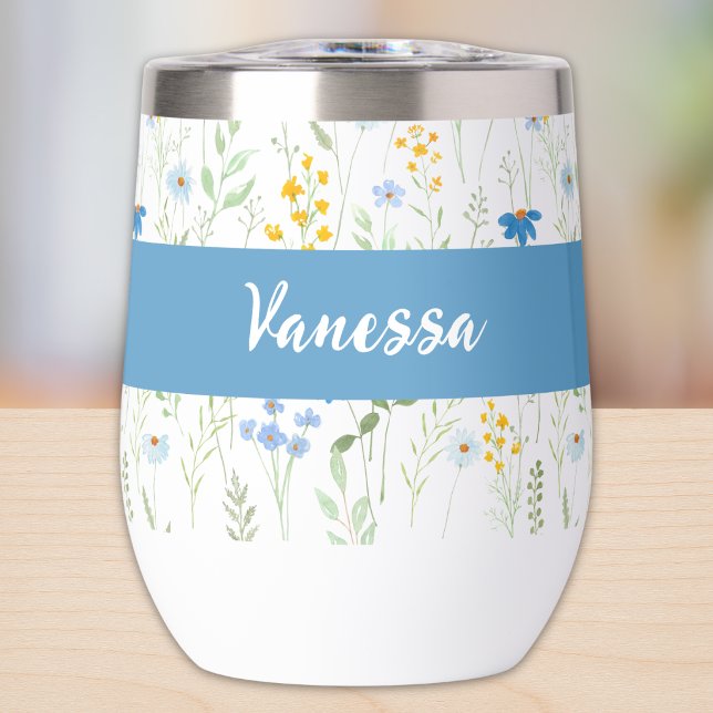 Blaue Wildblumen-Monogramm-Name (Von Creator hochgeladen)
