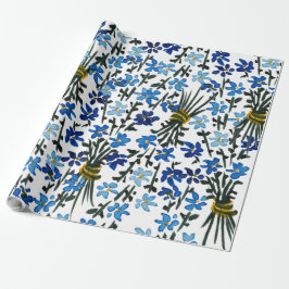 Blaue Wildblumen Muster auf Weiß Geschenkpapier
