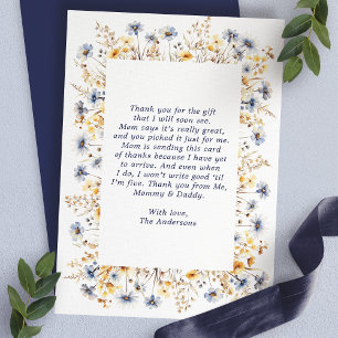 Blaue Wildblumen-Rahmen-Baby-Shower-Dankeskarte Dankeskarte