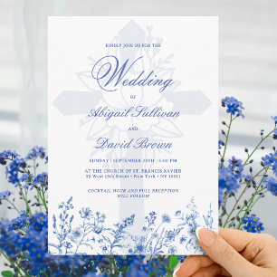 Blaue Wildblumen Religiöse Hochzeit Einladung