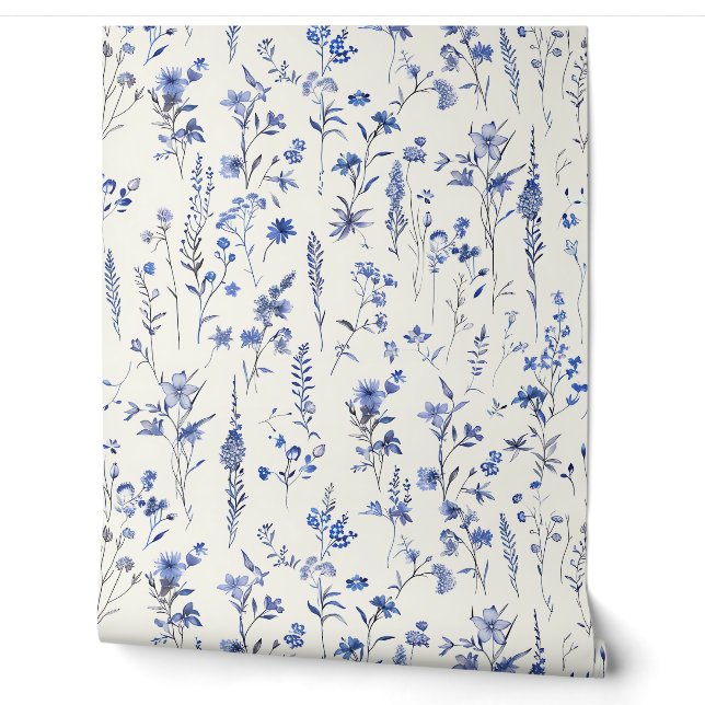 Blaue Wildblumen und Kräuter Tapete (Abrollen)
